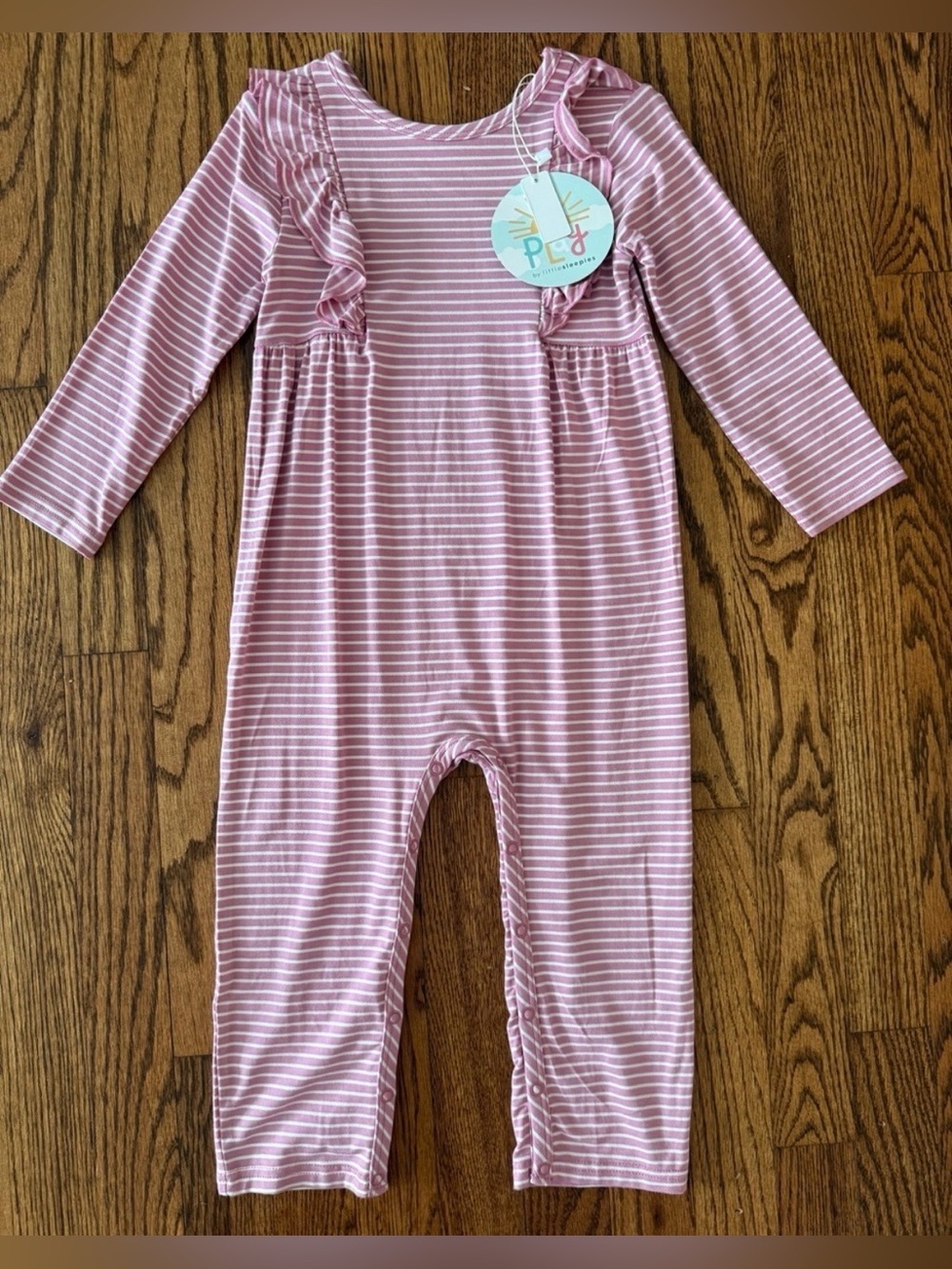 Garden Rose Stripe Long Sleeve Ruffle Bib Romper